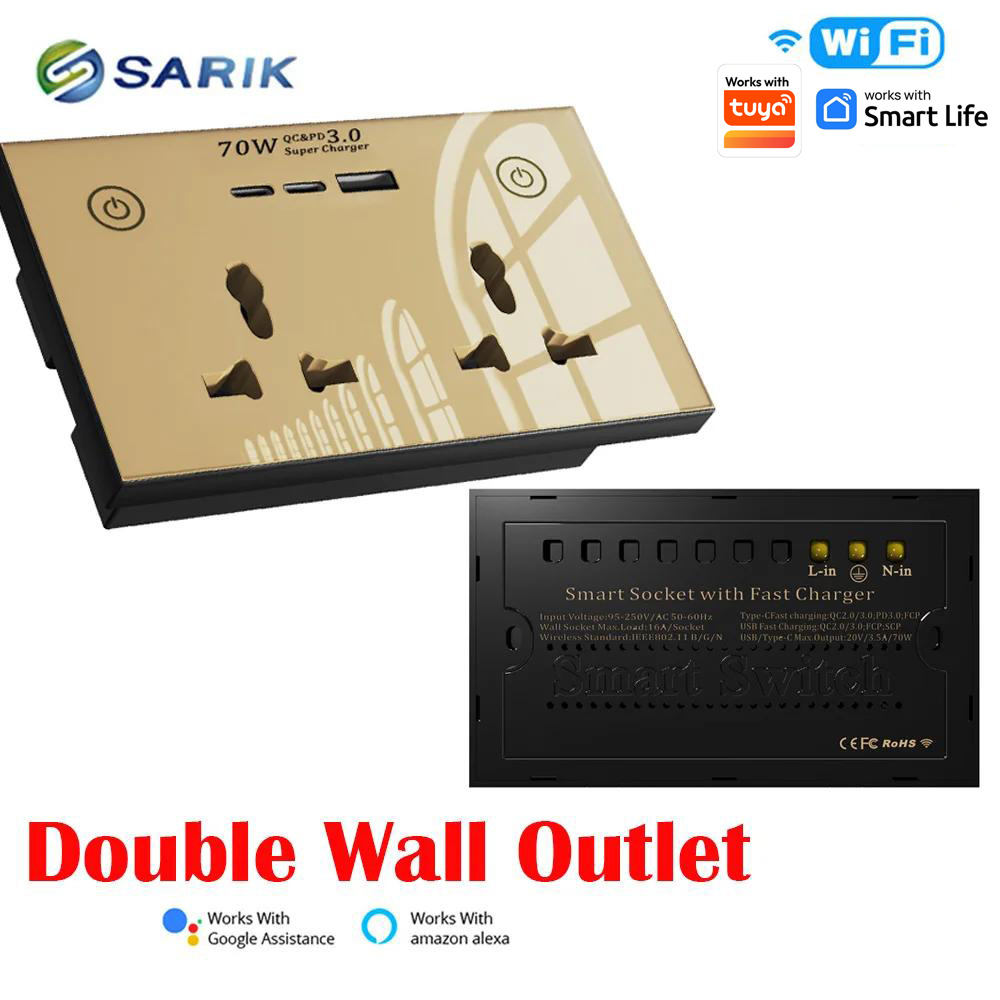 Smart Home For Windows - Smart Home WLAN-Wandsteckdose Kristallglas-Panel Internationale Doppel-Universalsteckdose