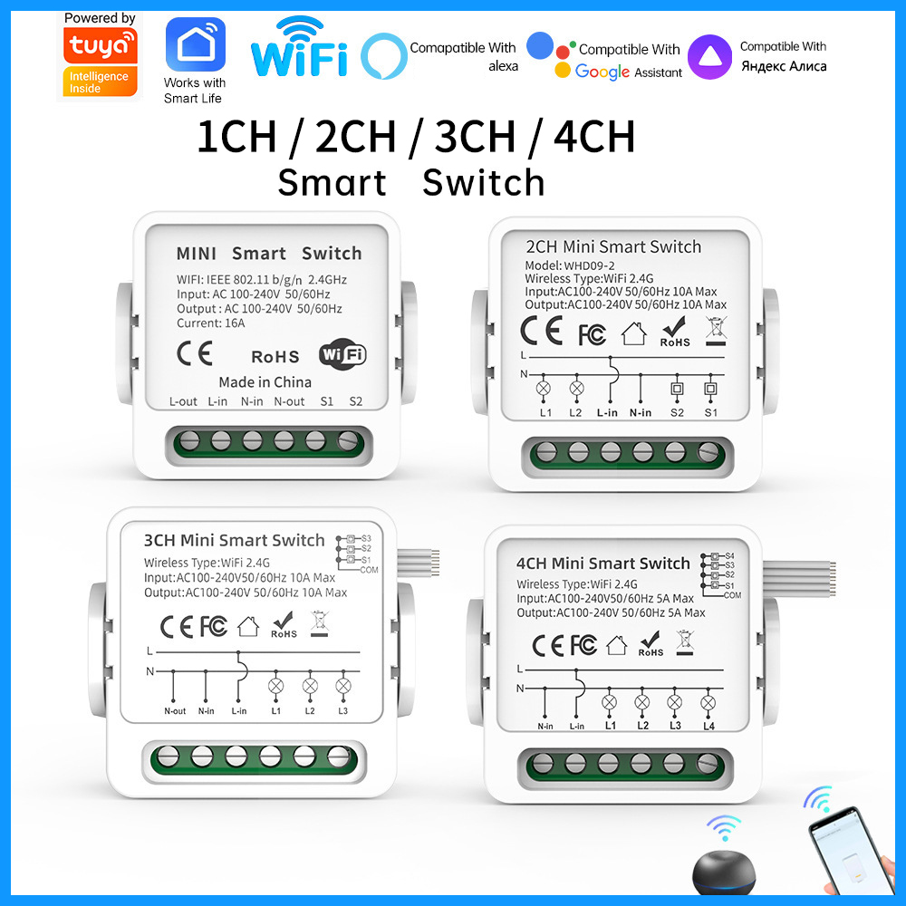 Smart Home Control - Tuya WiFi Smart-Schalter 1/2/3/4-fach 4-Wege Mini