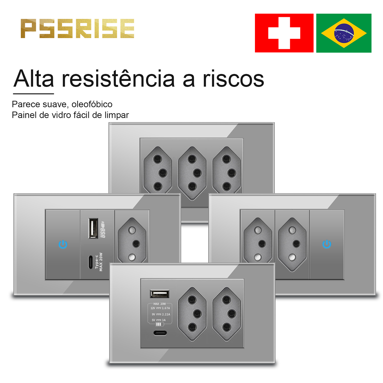 Tuya Wifi Socket - PSSRISE Grauer Glas-Vollschalter Brasilien USB Typ
