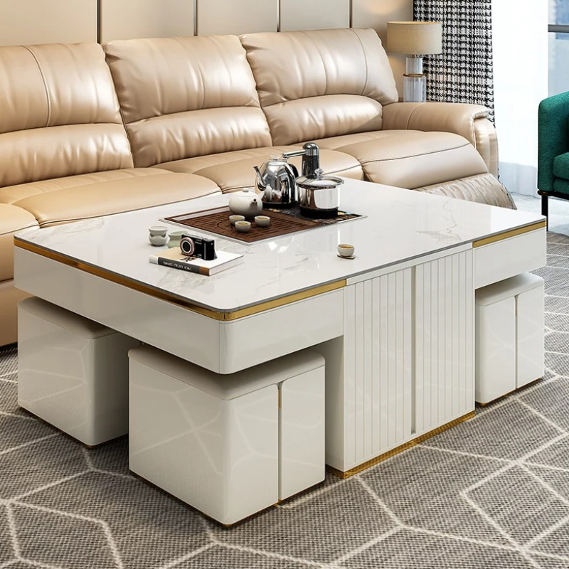 Smart Home Furniture - Transparente, nordisch inspirierte, verstellbare Couchtische im