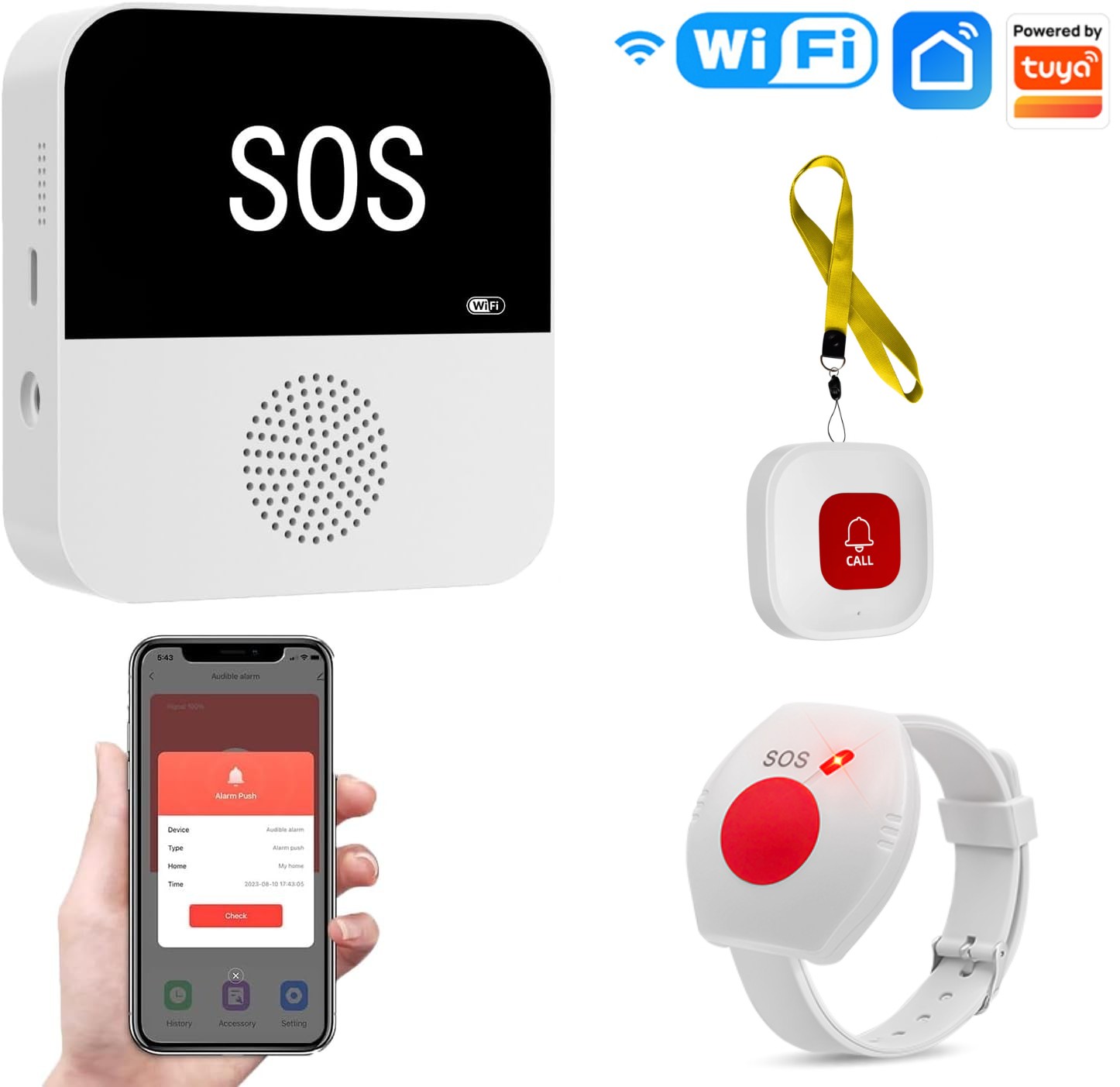 Tuya Wifi Socket - Drahtloses WiFi-Pager für ältere Betreuer, SOS-Ruftaste,