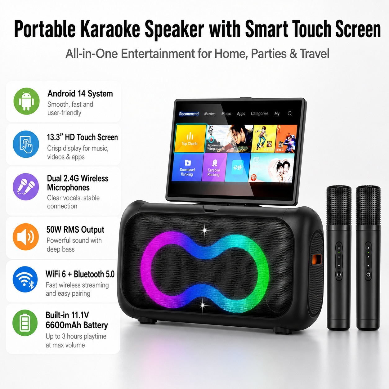 OEM/ODM K55 Tragbare Karaoke-M – Smart Home Speaker Bewertung und Preis